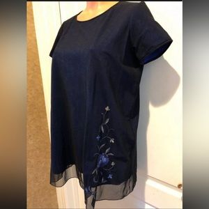 MIMI MATERNITY Blue Mesh Tee T-Shirt Top Blouse Tunic Size S Small EUC $70